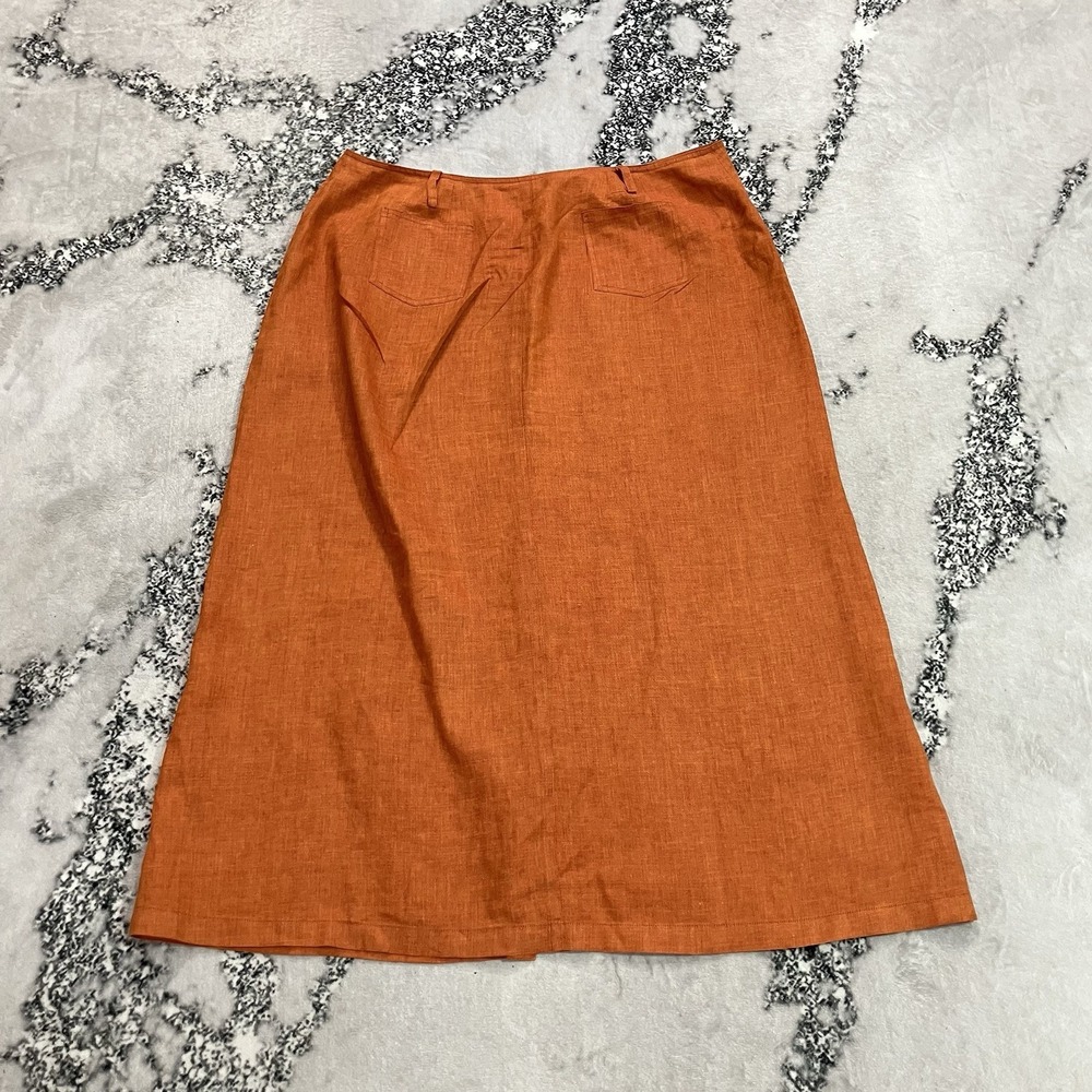 Company Ellen Tracy Linen Button Front Midi Skirt Orange Rust Womens Size 16 - Picture 11 of 16